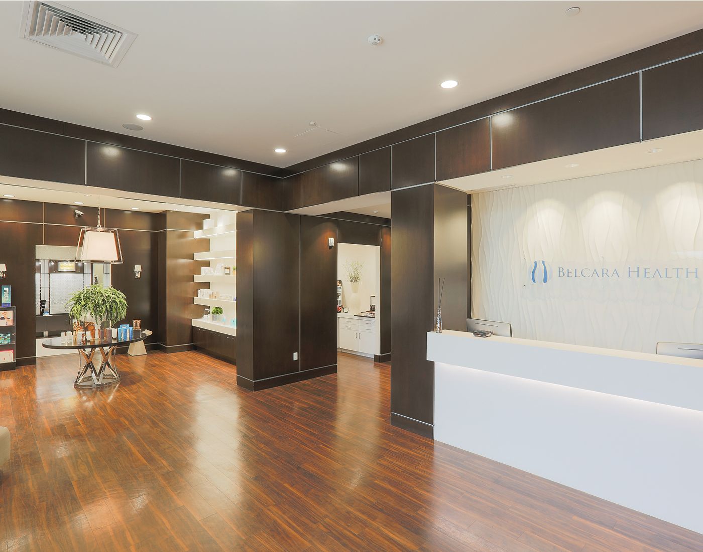 Modern health clinic reception area interior design.